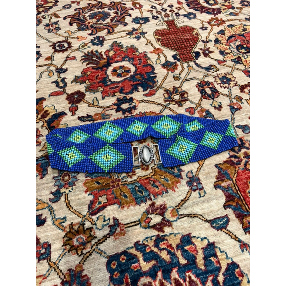 Vintage Beaded Stretch Belt Blue Green Southwestern Boho Festival